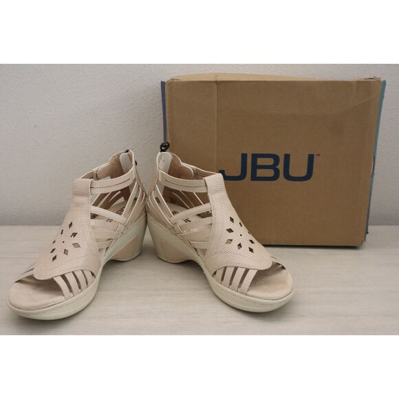 JBU x Jambu Women's Sz 7.5M Taupe/Beige Lizard Embossed Rowan Wedge Sandals - Picture 1 of 13